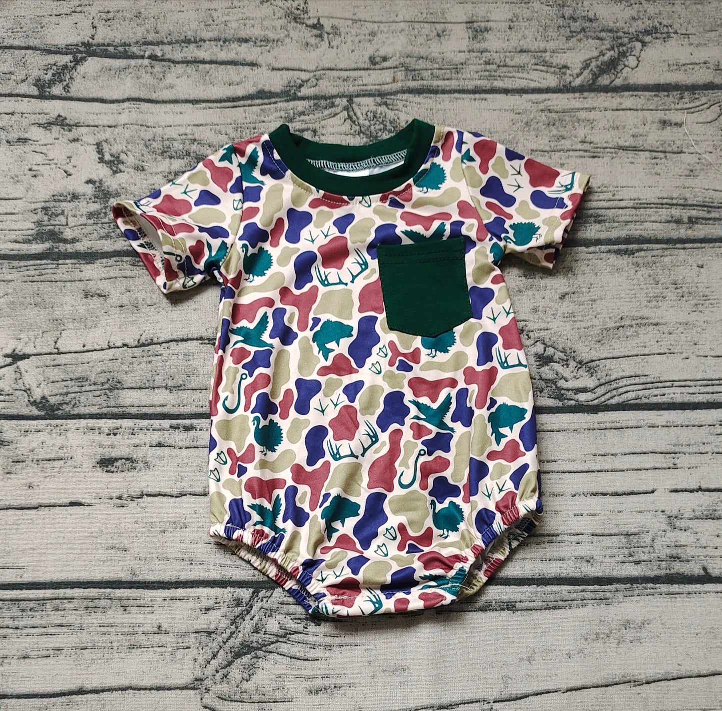 Baby Boy Camo Short Sleeves Duck Deer Pocket Bubble Romper