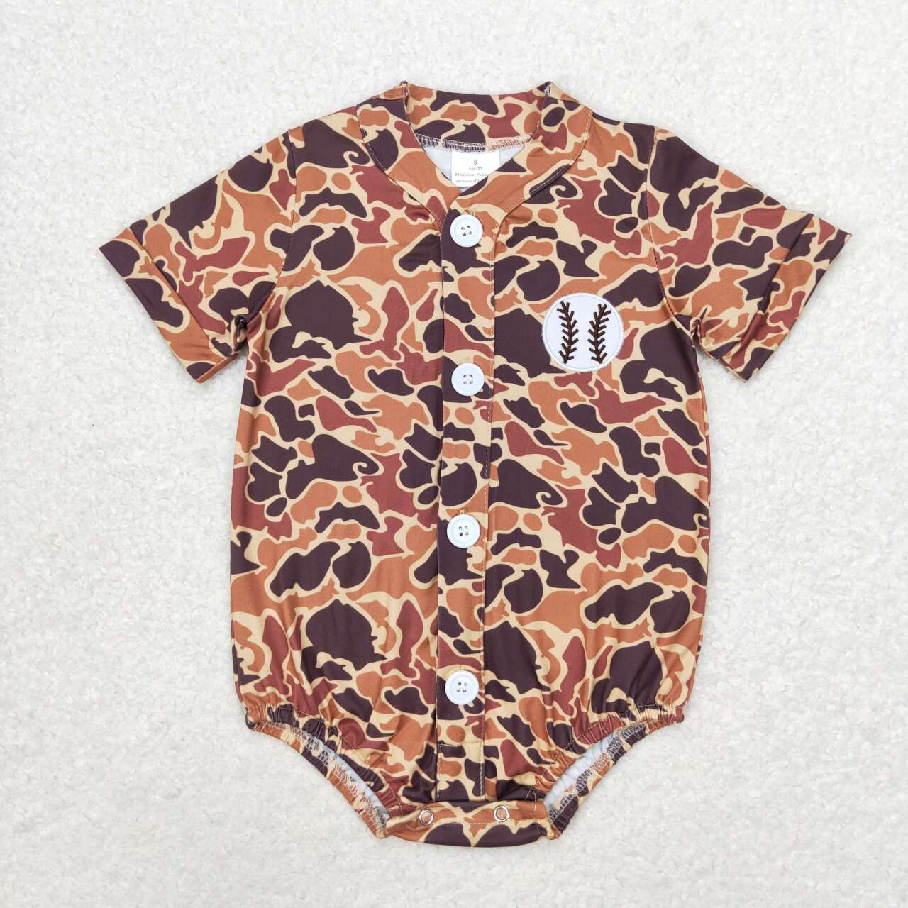 Embroidery Baby Boys Short Sleeves Embroidery Baseballs Camo Buttons Shirts Tops RTS