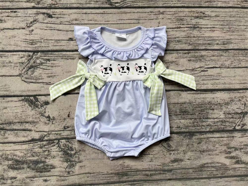 Baby Girl Cow Purple Bubble Summer One Piece Romper