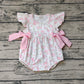 Baby Girl Short Sleeves Pink Flower Bubble One Piece Romper