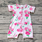 RTS Baby Girl Pink Flower Zipper Short Sleeves Romper