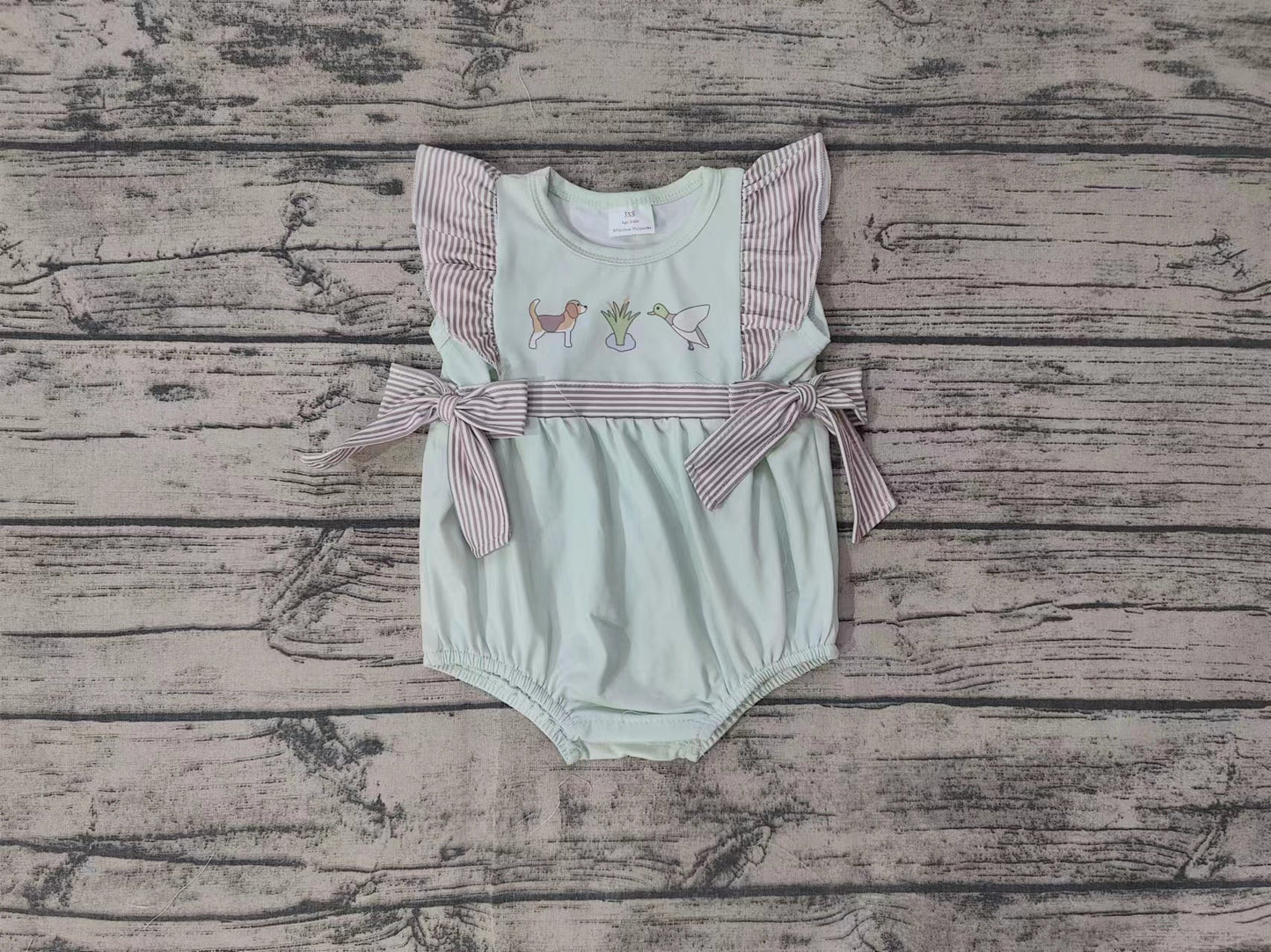 Baby Girl Short Sleeves Dog Duck Bows Hunting Bubble Romper RTS