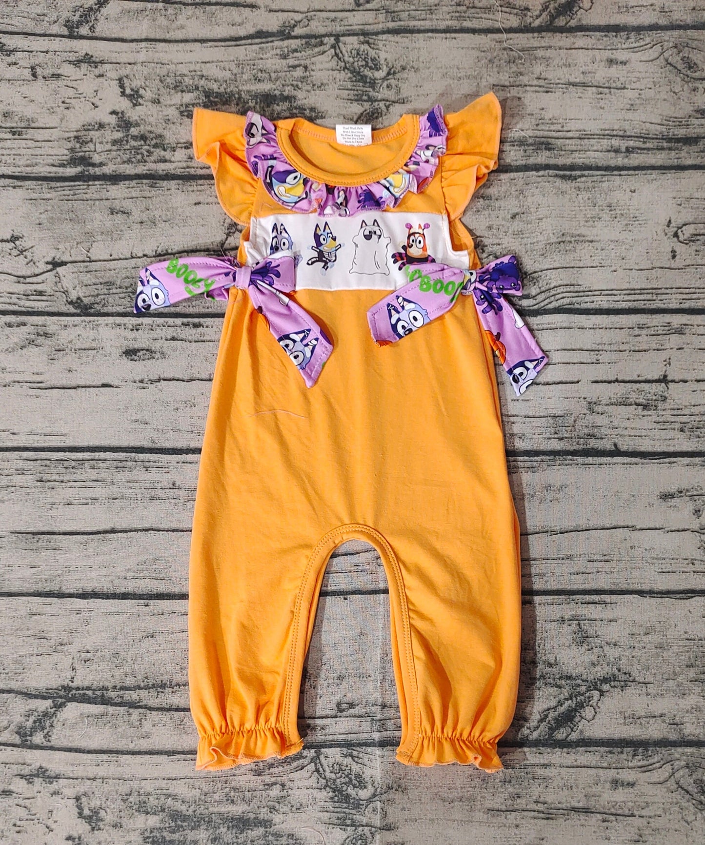 Baby Girl Short Sleeves Dogs Halloween Orange Romper