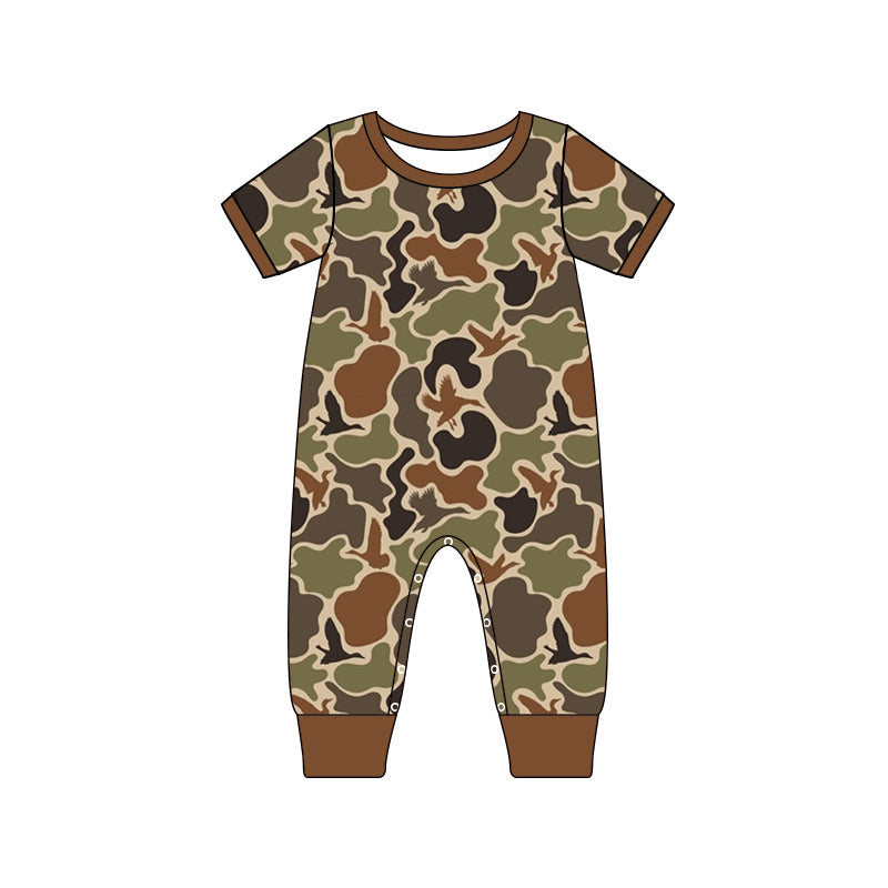 Baby Boy Short Sleeves Ducks Camo Brown Romper