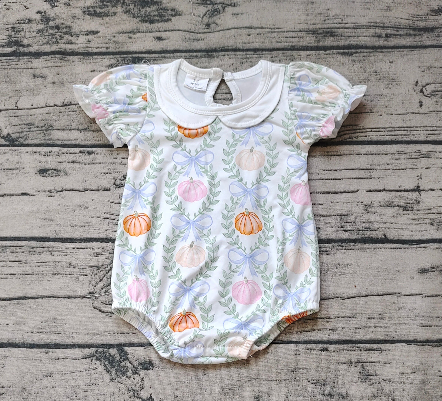 Baby Girl Short Sleeves Pumpkin Bows Fall Romper