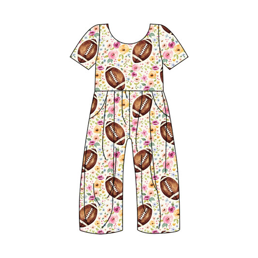 Pre-order Baby Girls Football Flowers Short Sleeve Pants Jumpsuit