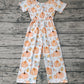 Baby Girl Short Sleeves Fall Pumpkin Flower Pocket Pants Jumpsuit