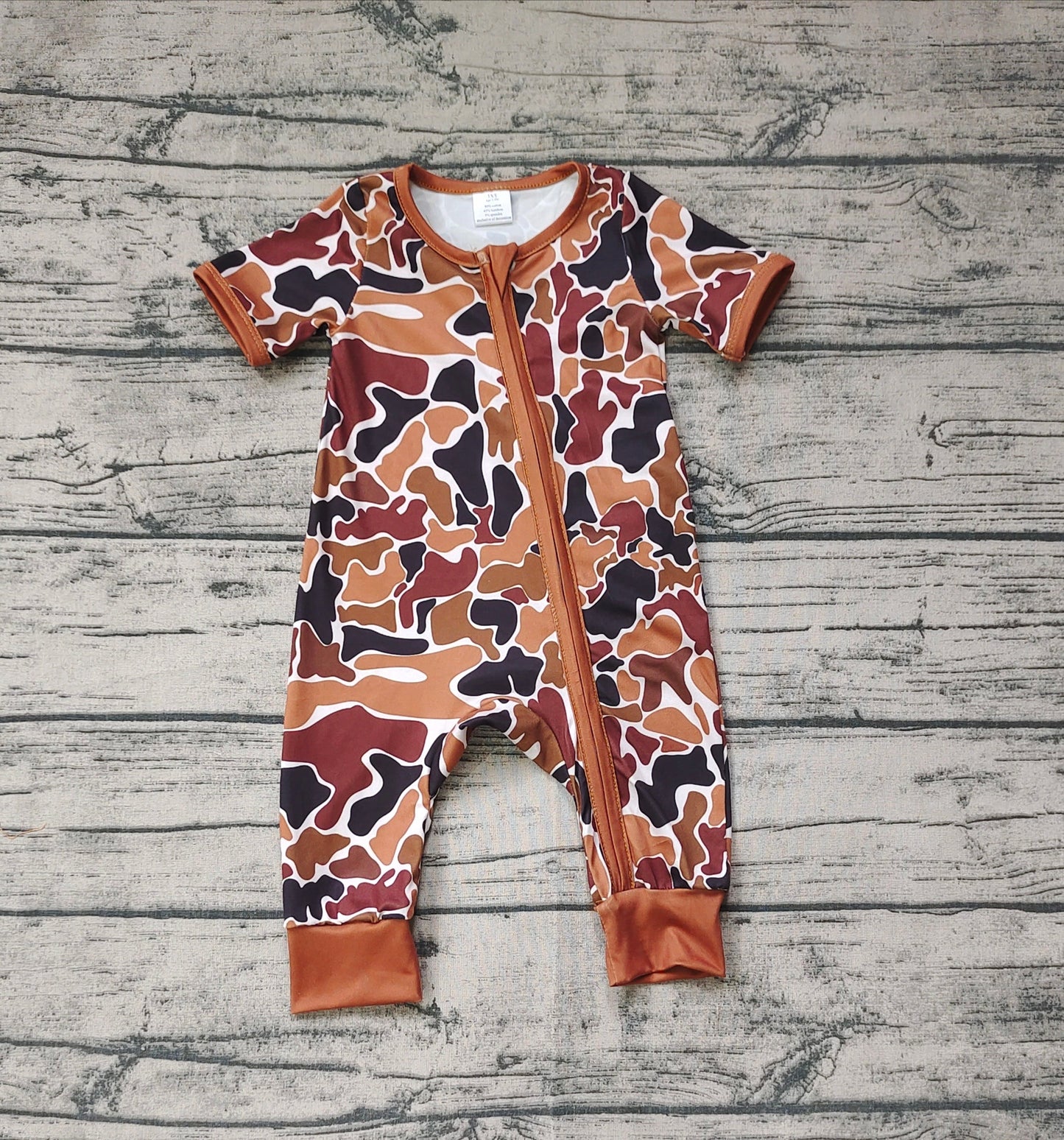 Baby Boy Short Sleeves Camo Zipper Bamboo Romper