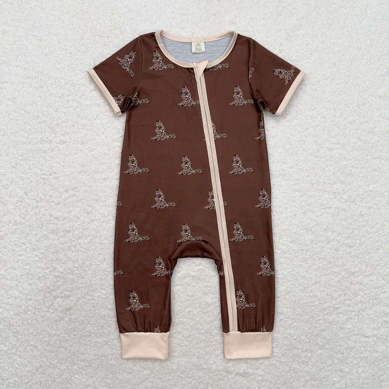 Baby Boy Camo Ducks Sibling Bamboo Brown Romper Set