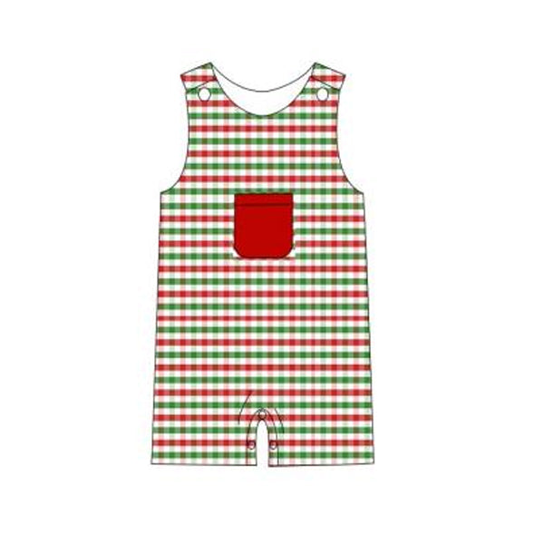 Pre-order Baby Infant Boys Christmas Green Red Pocket Straps Romper