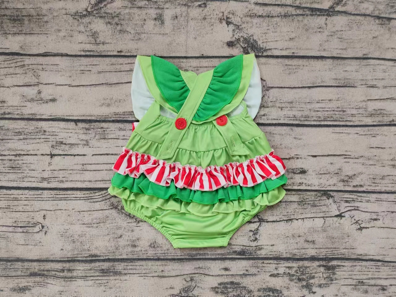 Pre-order Baby Infant Girls Christmas Green Hearts Ruffles Romper