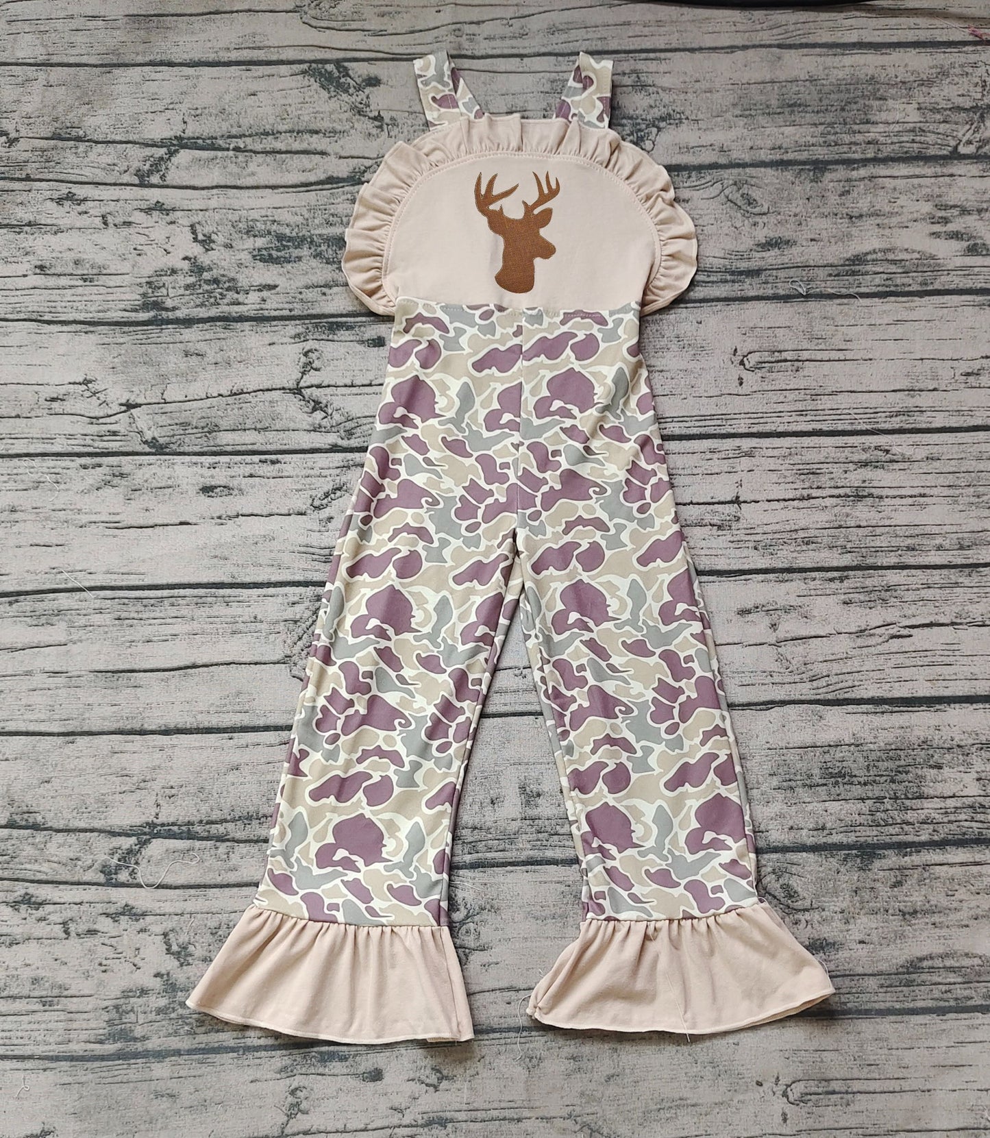 Baby Girl Embroidery Deer Ruffle Camo Pants Hunting Jumpsuit