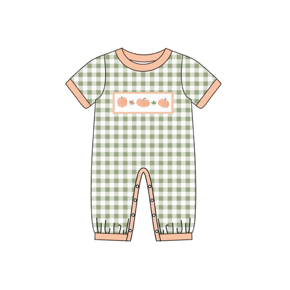 Pre-order Baby Boy Green Checkered Pumpkin Romper