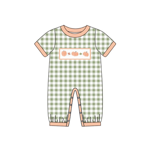 Pre-order Baby Boy Green Checkered Pumpkin Romper