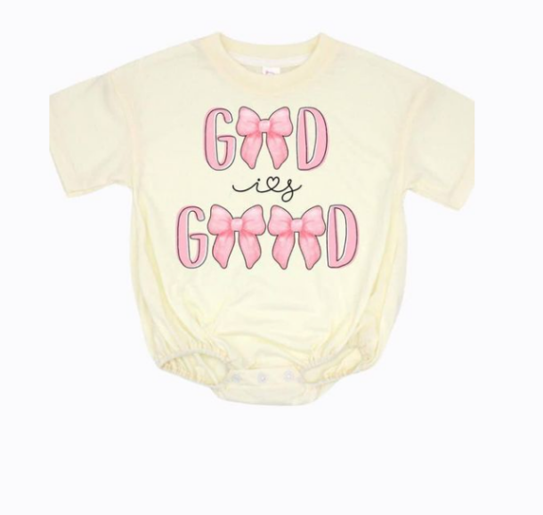 Pre-order Baby Infant Girls God Good Bows Short Sleeve Romper