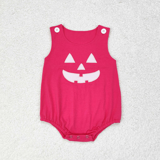 Baby Infant Girls Pink Halloween Ghost Face Embroidery Romper