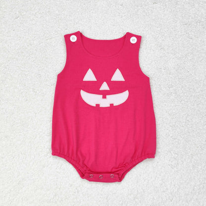 Sibling Boys Girls Infant Halloween Embroidery Ghost Pumpkins Romper RTS