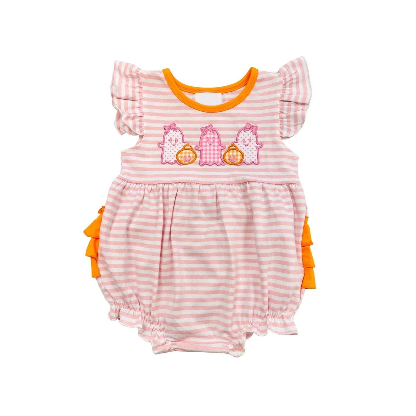 Pre-order Baby Girl Halloween Spooky Pumpkin Striped Romper