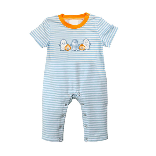 Pre-order Baby Boy Halloween Spooky Pumpkin Stripes Romper