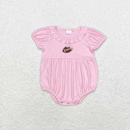 Baby Boy Girl Infant Sibling Embroidery Football Cotton Bubble Romper