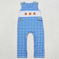 Baby Boy Girl Embroidery Pumpkin Sibling Blue Plaid Romper Dress Set