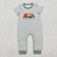 Baby Boy Short Sleeves Embroidery Pumpkin Trucks Stripes Sibling Romper Set Thanksgiving RTS