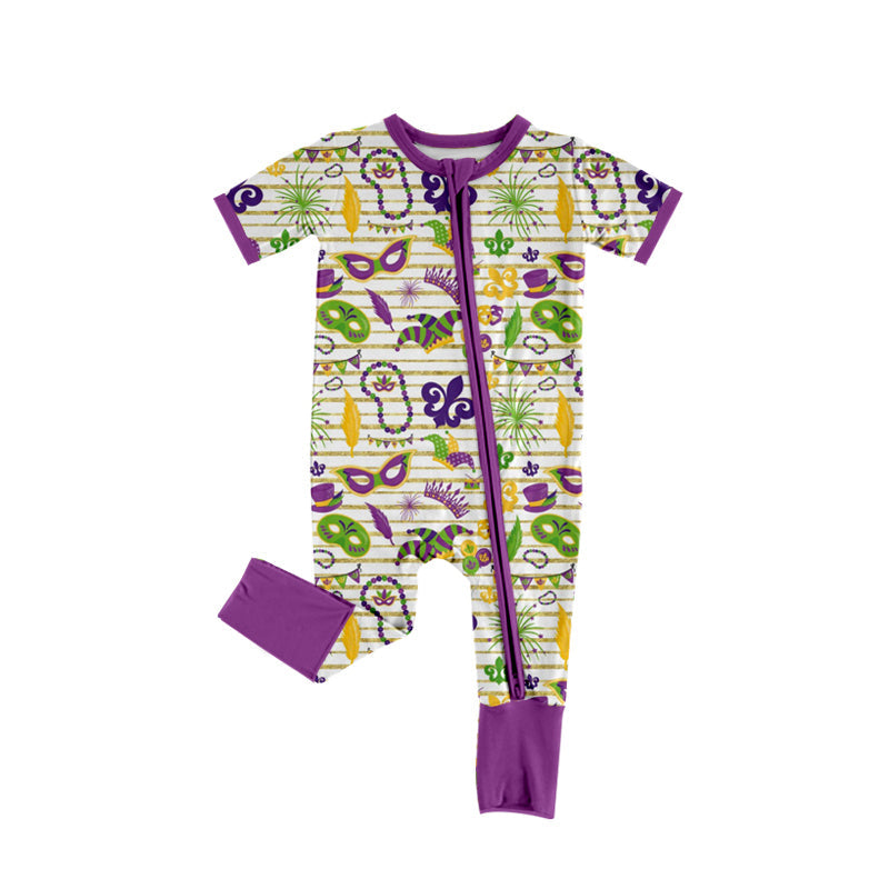 Pre-order Baby Kids Mardi Gras Stripes Zipper Romper