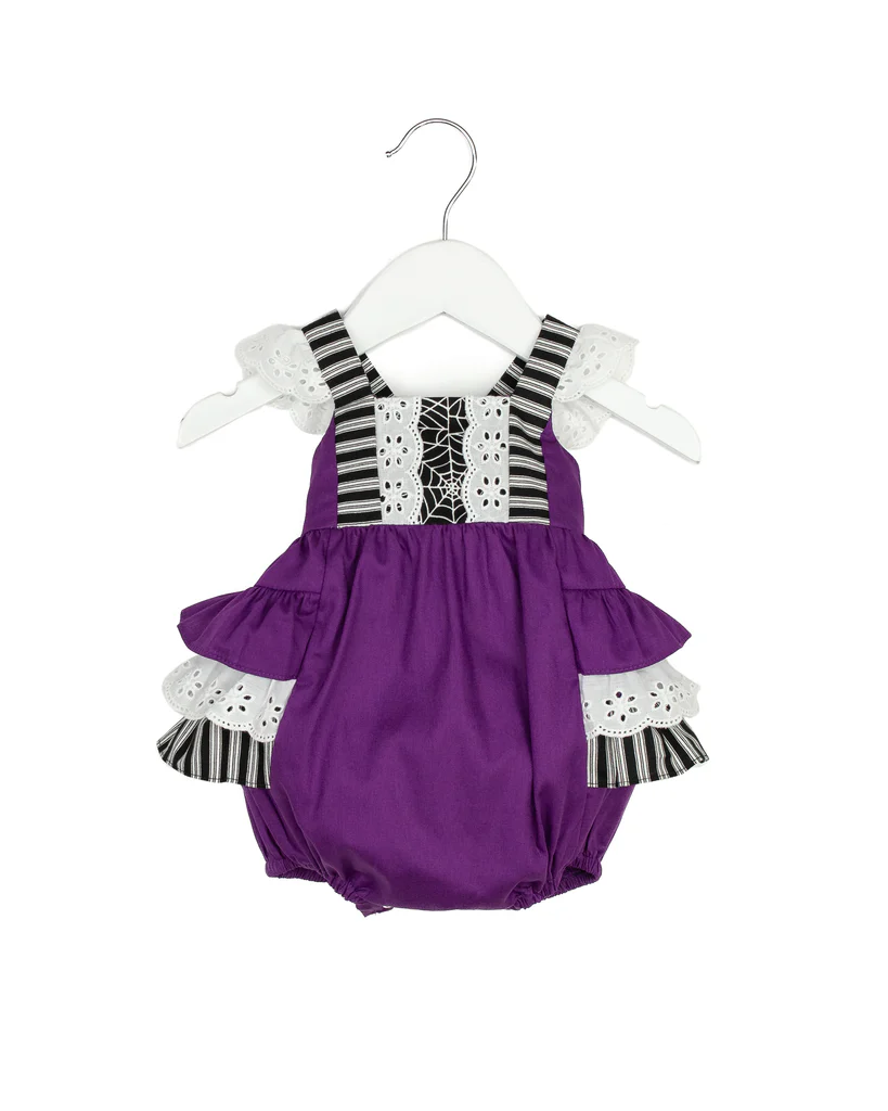 Pre-order Baby Girl Newborn Purple Halloween Ruffle Romper