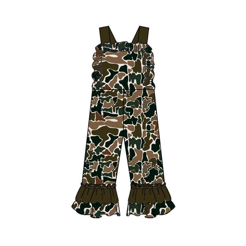 Pre-order Baby Girl Kids Toddler Dark Brown Camo Straps Jumpsuit