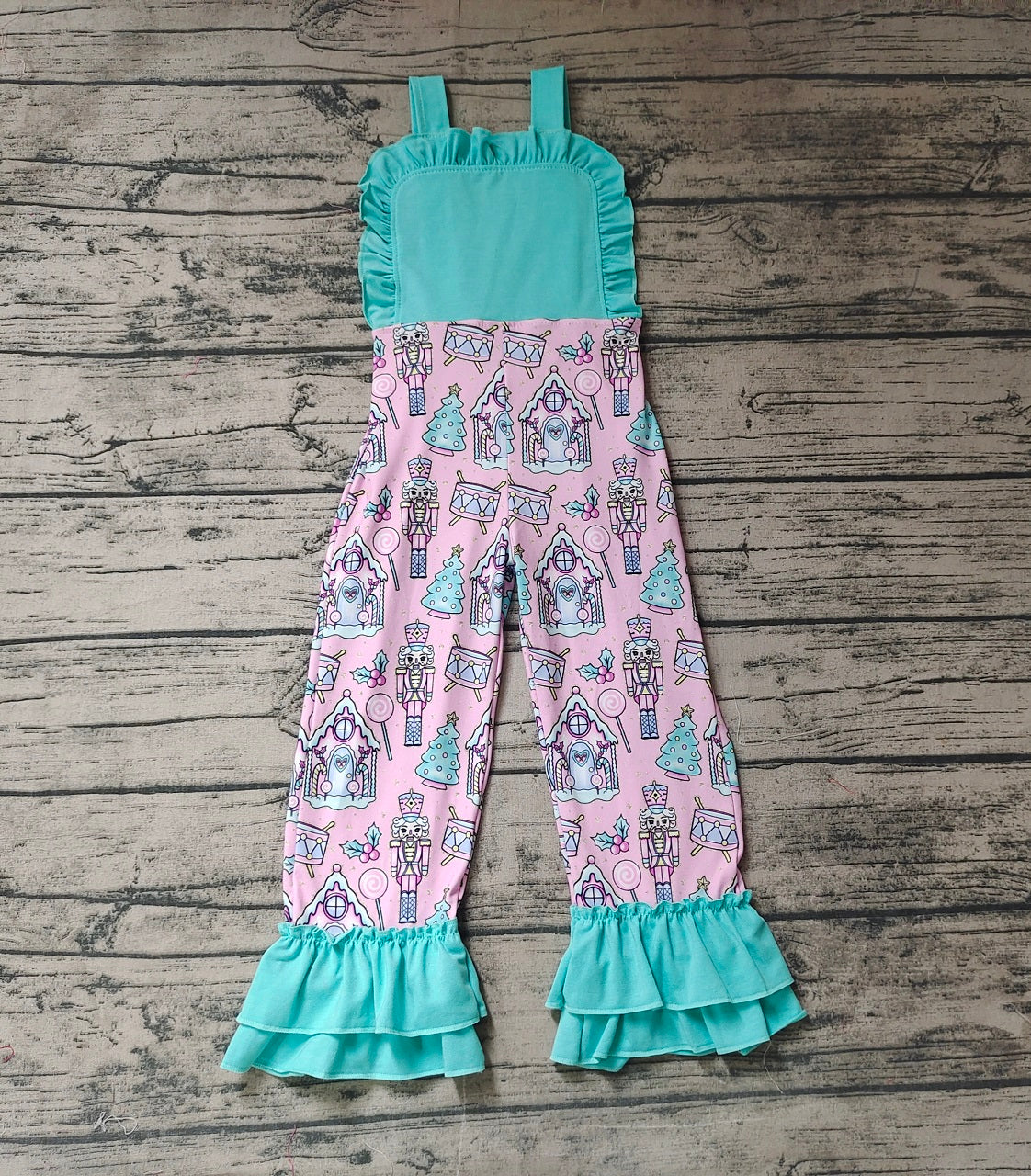 Baby Girl Christmas Soldier Straps Blue Ruffle Jumpsuit