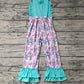 Baby Girl Christmas Soldier Straps Blue Ruffle Jumpsuit