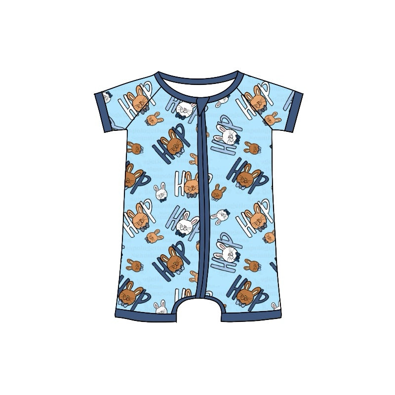 Pre-order Baby Boy Infant Easter Rabbit Blue Zipper Romper