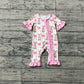 Baby Girls Infant Short Sleeves Rabbits Bows Zipper Pink Ruffle Romper RTS