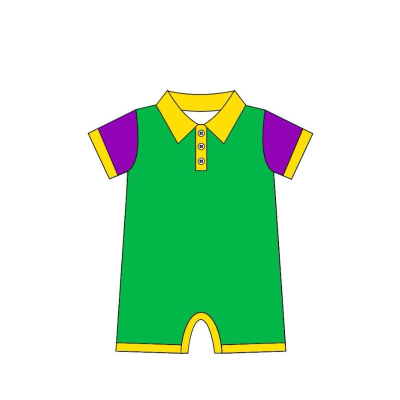 Pre-order Baby Boy Infant Short Sleeves Mardi Gras Green Purple Yellow Romper