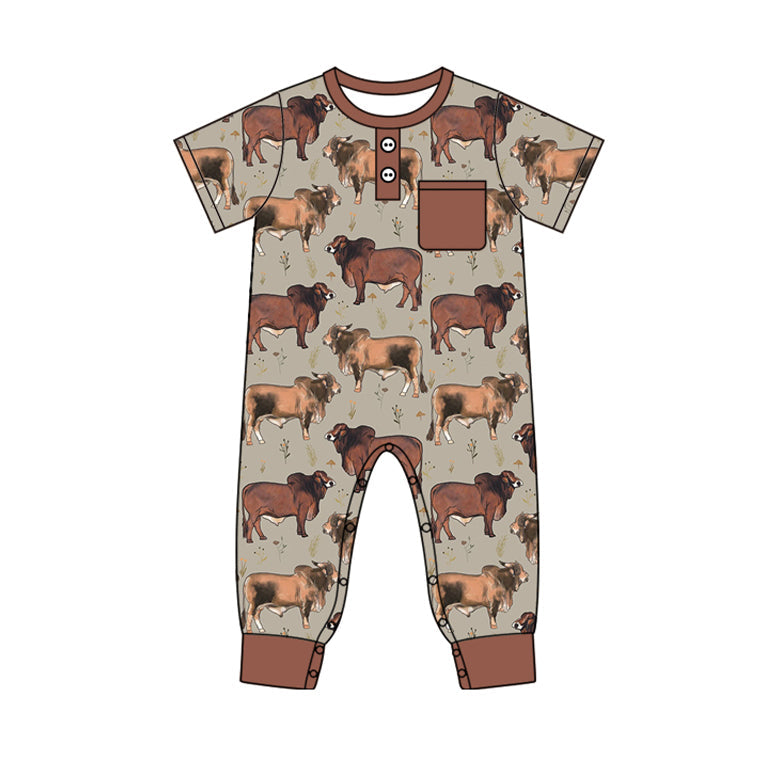 Pre-order Baby Boy Infant Short Sleeves Cows Pocket Western Romper