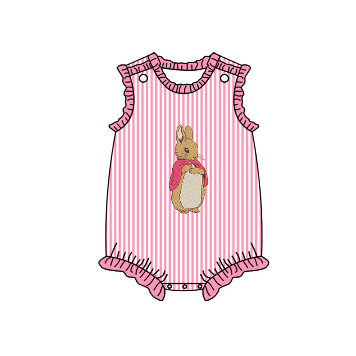 Pre-order Baby Girl Infant Easter Stripes Bunny Sleeveless Pink Bubble Romper