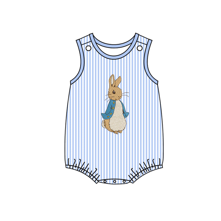 Pre-order Baby Boy Infant Blue Stripes Bunny Bubble Easter Romper