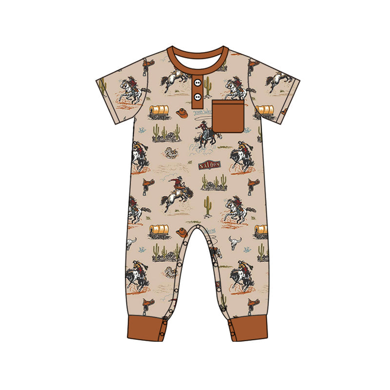 Pre-order Baby Boy Infant Short Sleeves Western Rodeo Pocket Romper