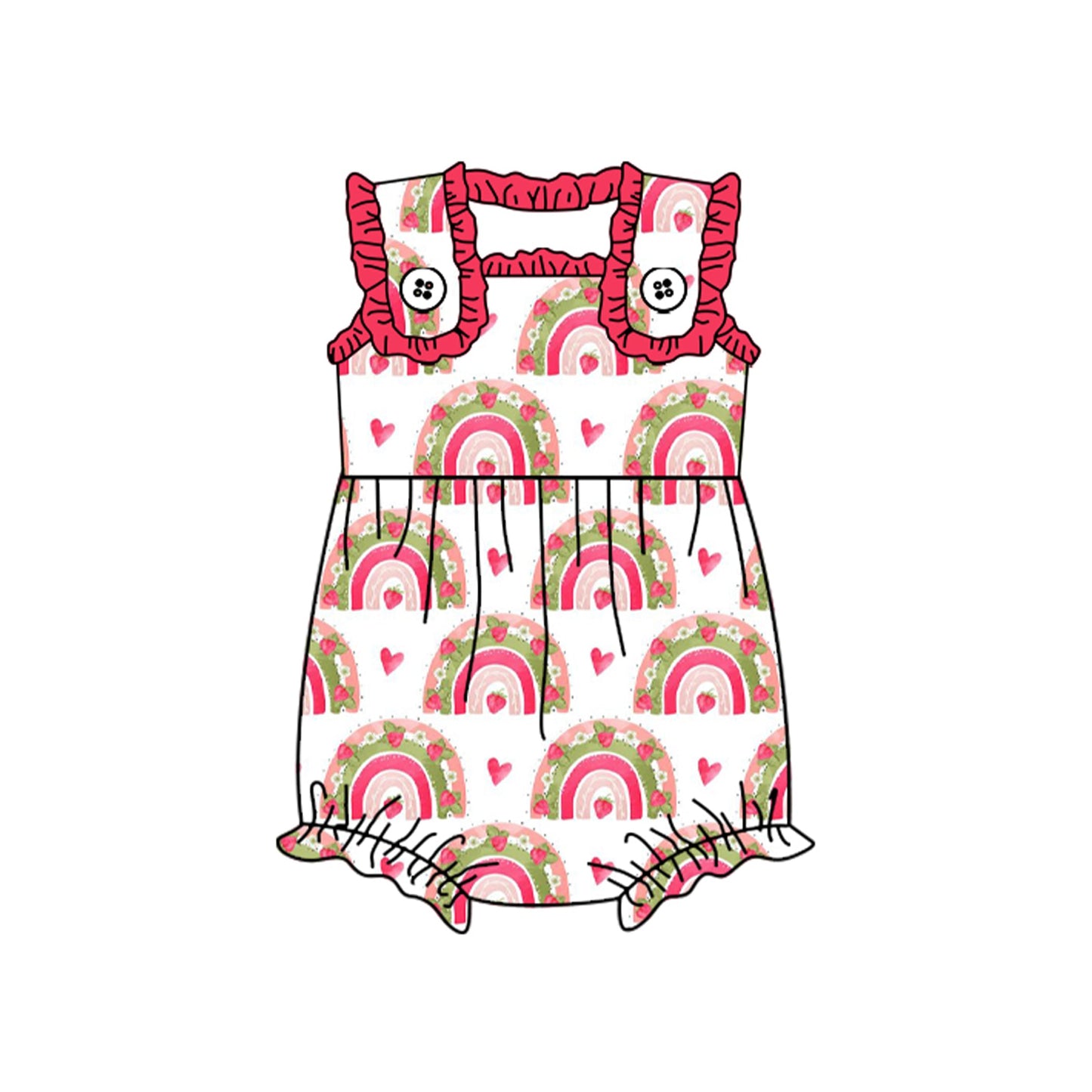 Pre-order Baby Girl Infant Valentines Hearts Rainbow Bubble Romper