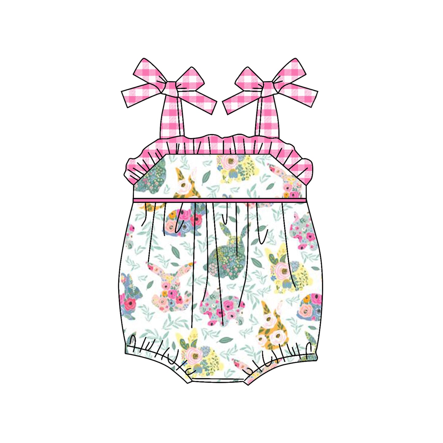 Pre-order Baby Girl Infant Easter Rabbit Flowers Bubble Romper