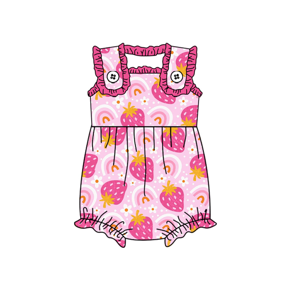 Pre-order Baby Girl Infant Rainbow Strawberry Pink Bubble Romper