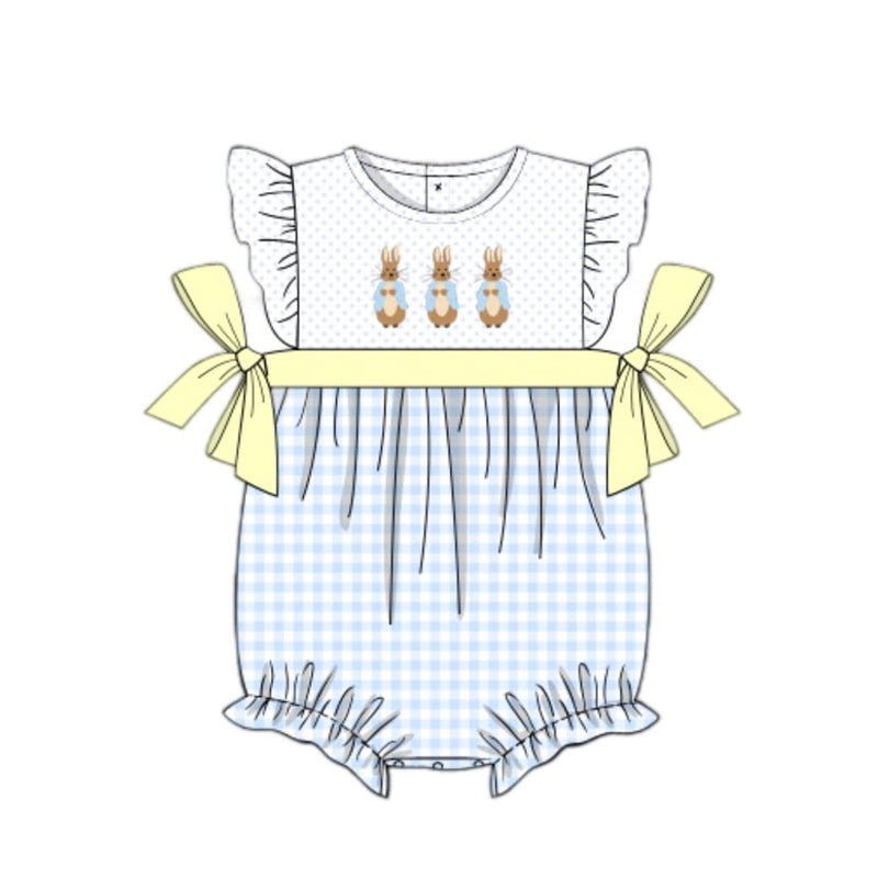 Pre-order Baby Girl Infant Easter Bunny Plaid Bubble Romper