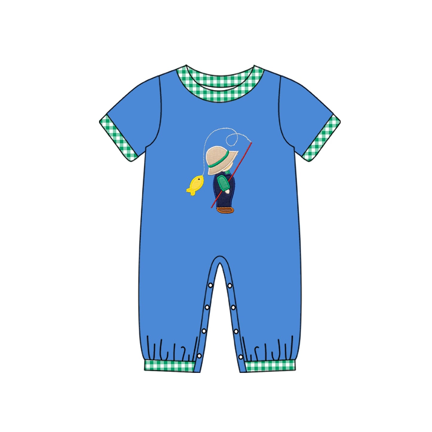 Pre-order Baby Boy Short Sleeves Infant Blue Fishing Romper