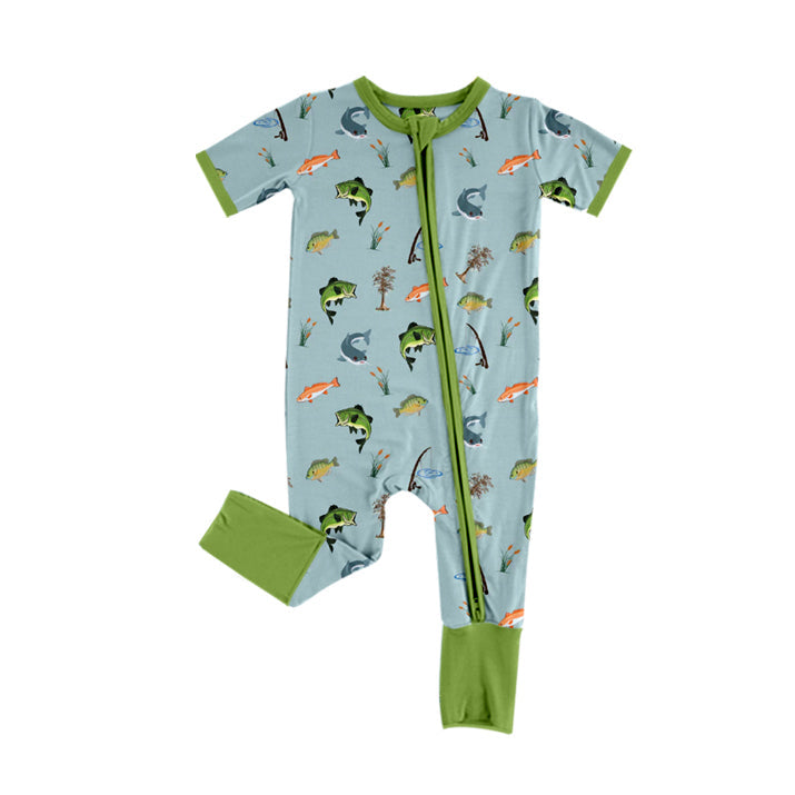 Pre-order Baby Boy Infant Short Sleeves Fishing Zipper Romper
