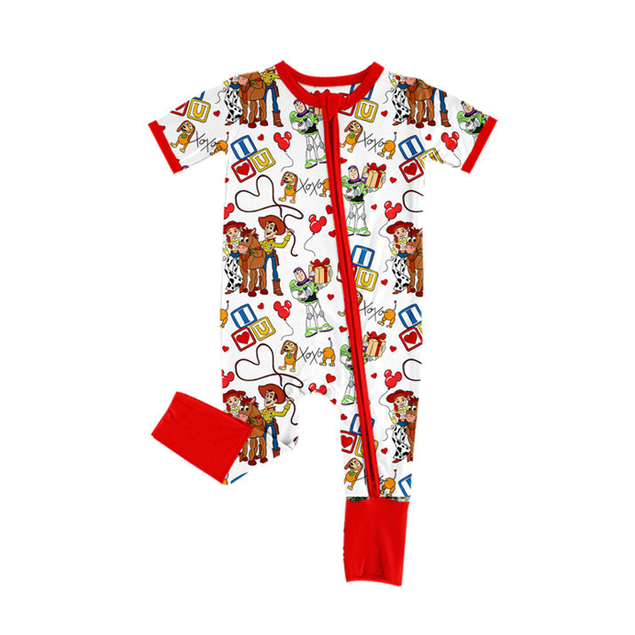 Pre-order Baby Boy Infant Short Sleeves Valentines Toy Dog Zipper Romper