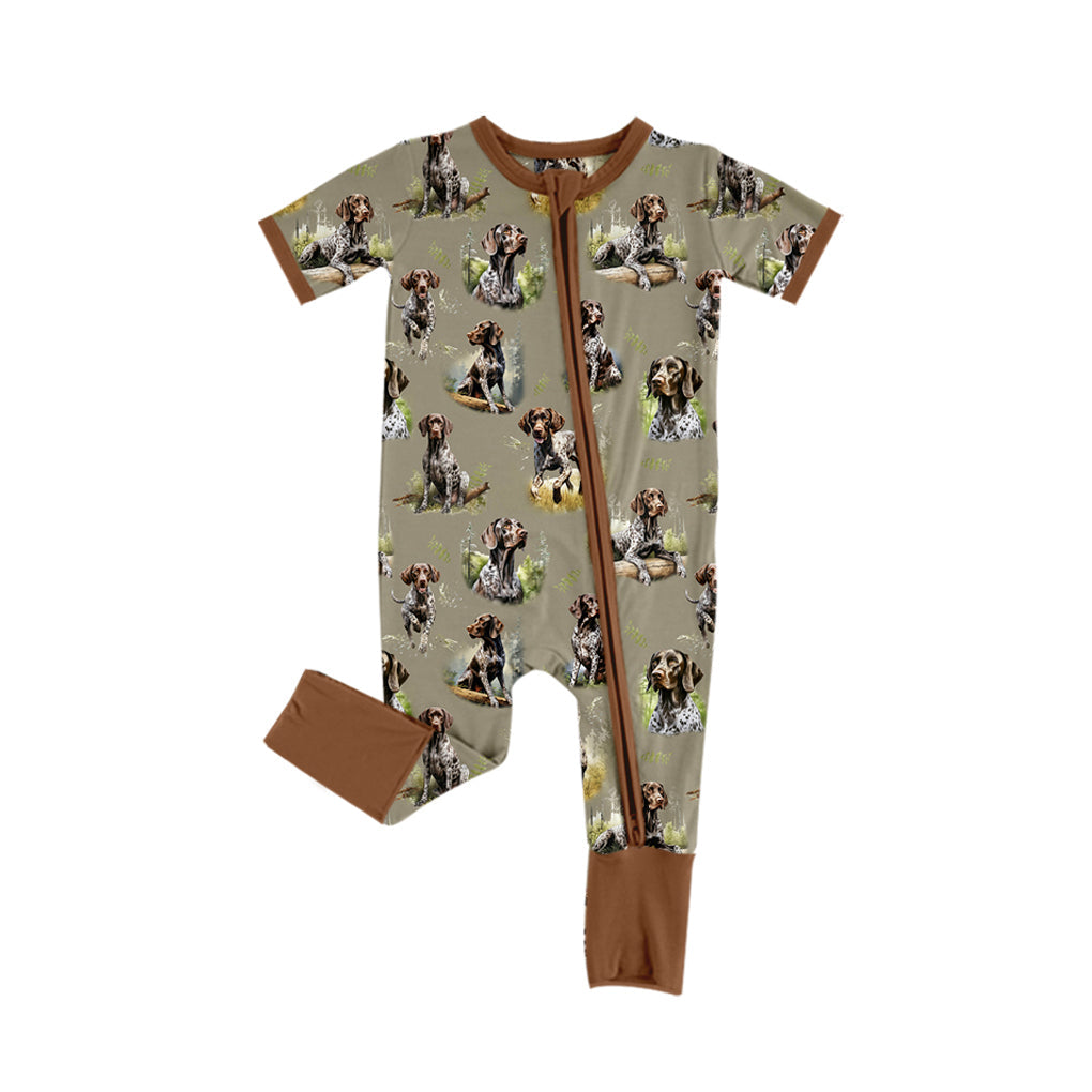 Pre-order Baby Boy Infant Short Sleeves Dog Hunting Zipper Romper