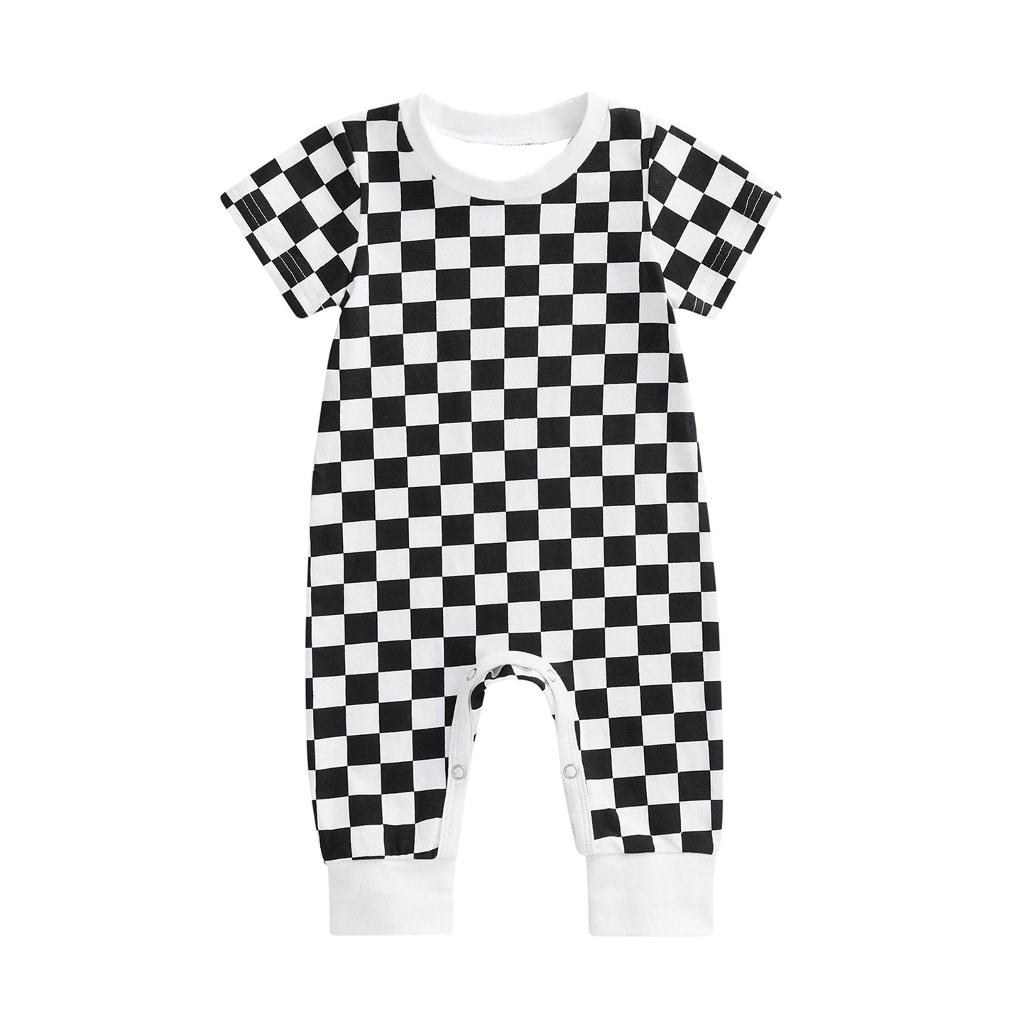 Preorder Baby Boy Infant Black Checkered Short Sleeves Romper
