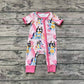 Baby Toddler Infant Short Sleeves Daddy's Girl Dogs Pink Zipper Romper