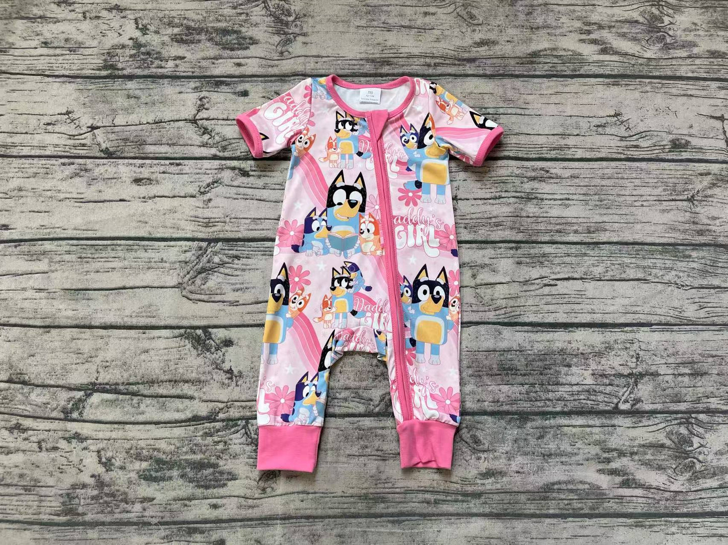 Baby Toddler Infant Short Sleeves Daddy's Girl Dogs Pink Zipper Romper