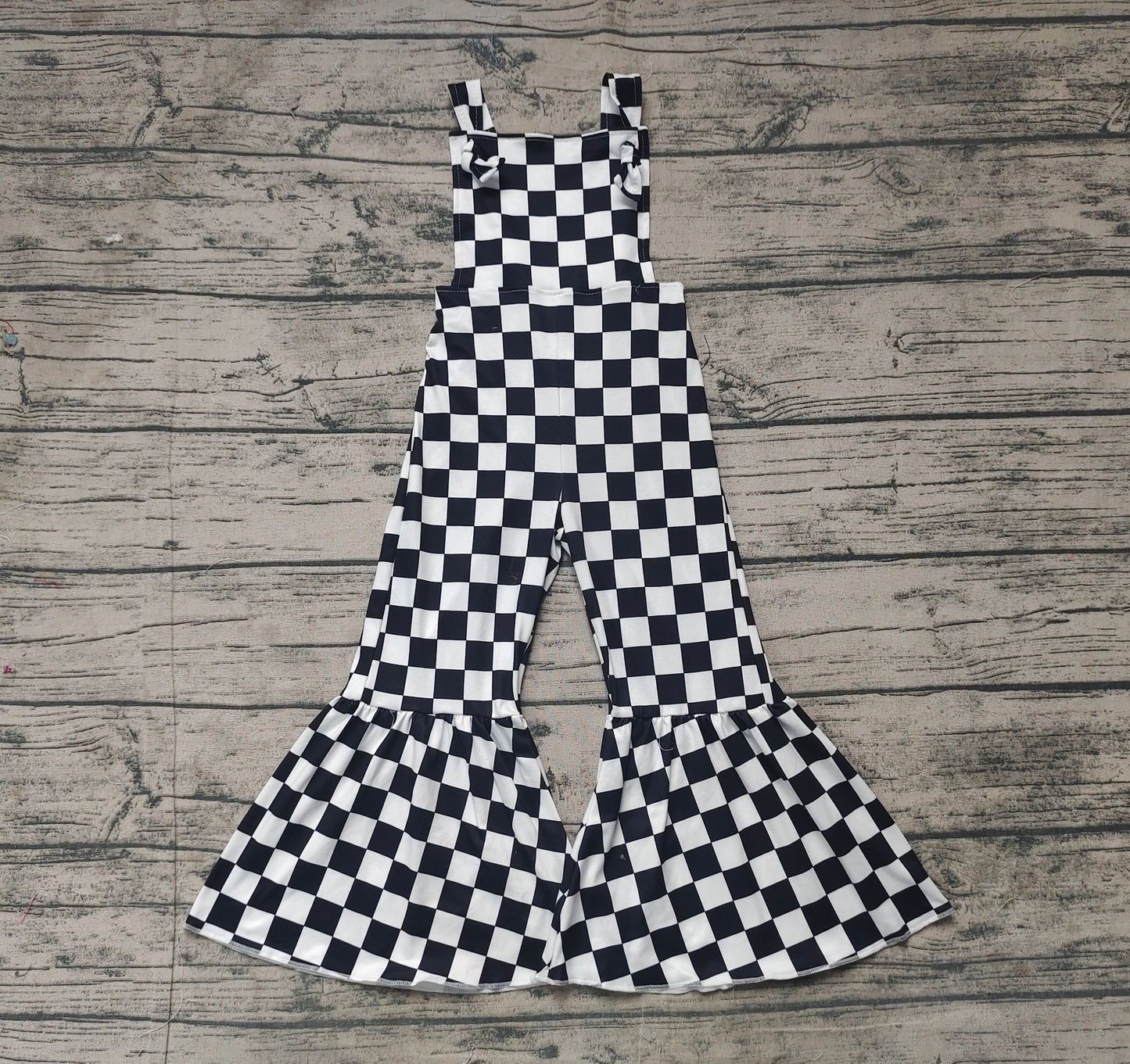 Preorder Baby Girl Black Checkered Straps Jumpsuit（ No moq ）